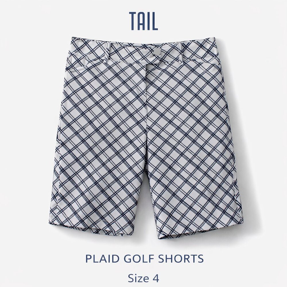 Tail Women’s Plaid Golf Shorts Size 4 White Black Stretch Golf Casual Shorts